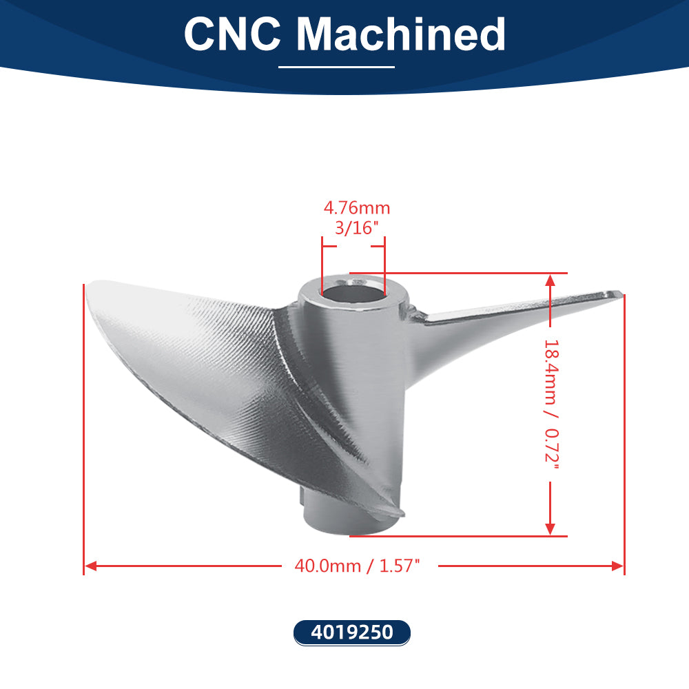 RC Boat CNC Aluminum Two Blades Propeller 1.9 Pitch, 4.76mm,3/16 "Shaft, Dia 40~48mm