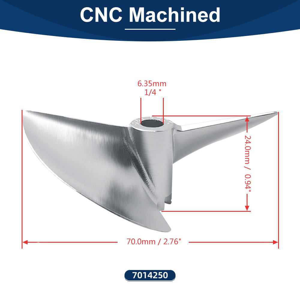 RC Boat CNC Aluminum Two Blades Propeller 1.4 Pitch, 6.35mm,1/4 Shaft, Dia 70,72mm