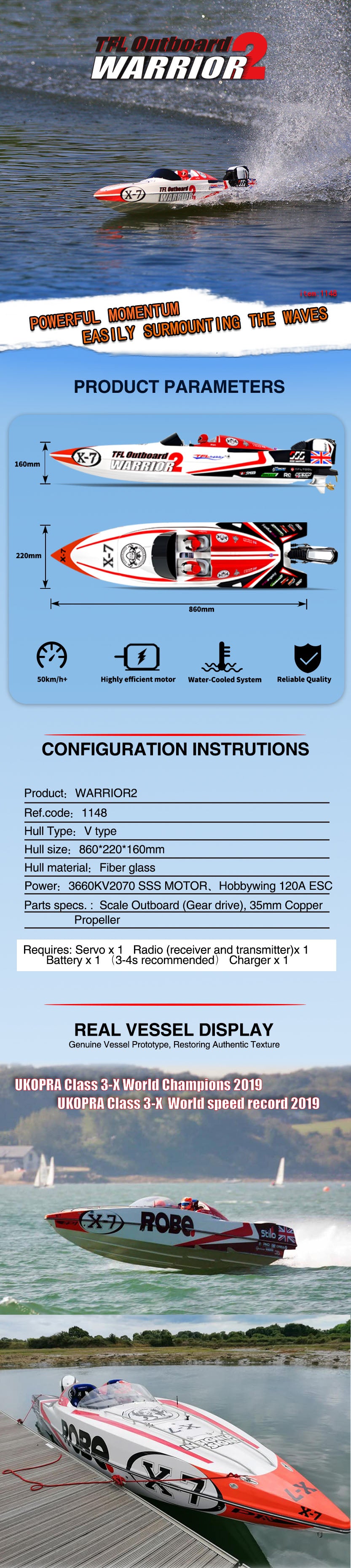 TFL rc Boat 1148 WARRIOR2 Brushless Motors High-speed Racing Boat for Adults and Kids ARTR