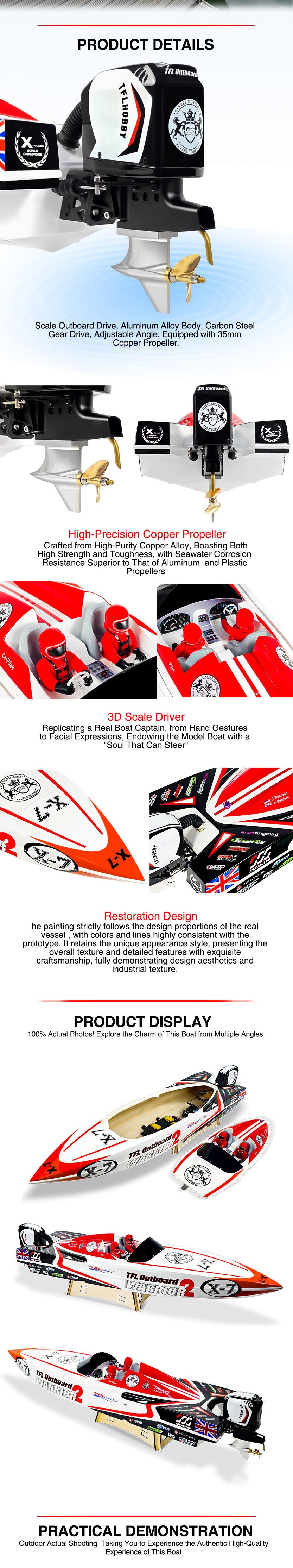 TFL rc Boat 1148 WARRIOR2 Brushless Motors High-speed Racing Boat for Adults and Kids ARTR