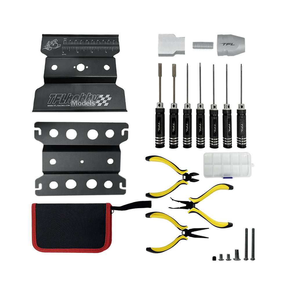 TFL RC Tool 13 in 1 RC Vehicle Hobby Tool Kit with Ball Link Plier, Diagonal Plier, Needle-nose Plier, Work Stand, Flat, Phillips, Hex Screwdriver Repair Tools Set for Car, Boat,Airplane