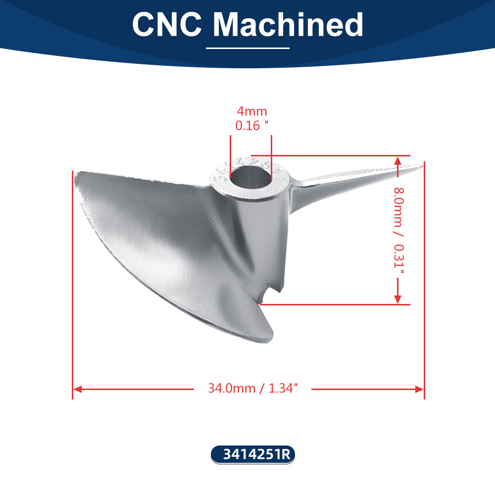RC Boat CNC Aluminum Two Blades Propeller 1.4 Pitch, 4mm Shaft, Dia 32,34,36mm