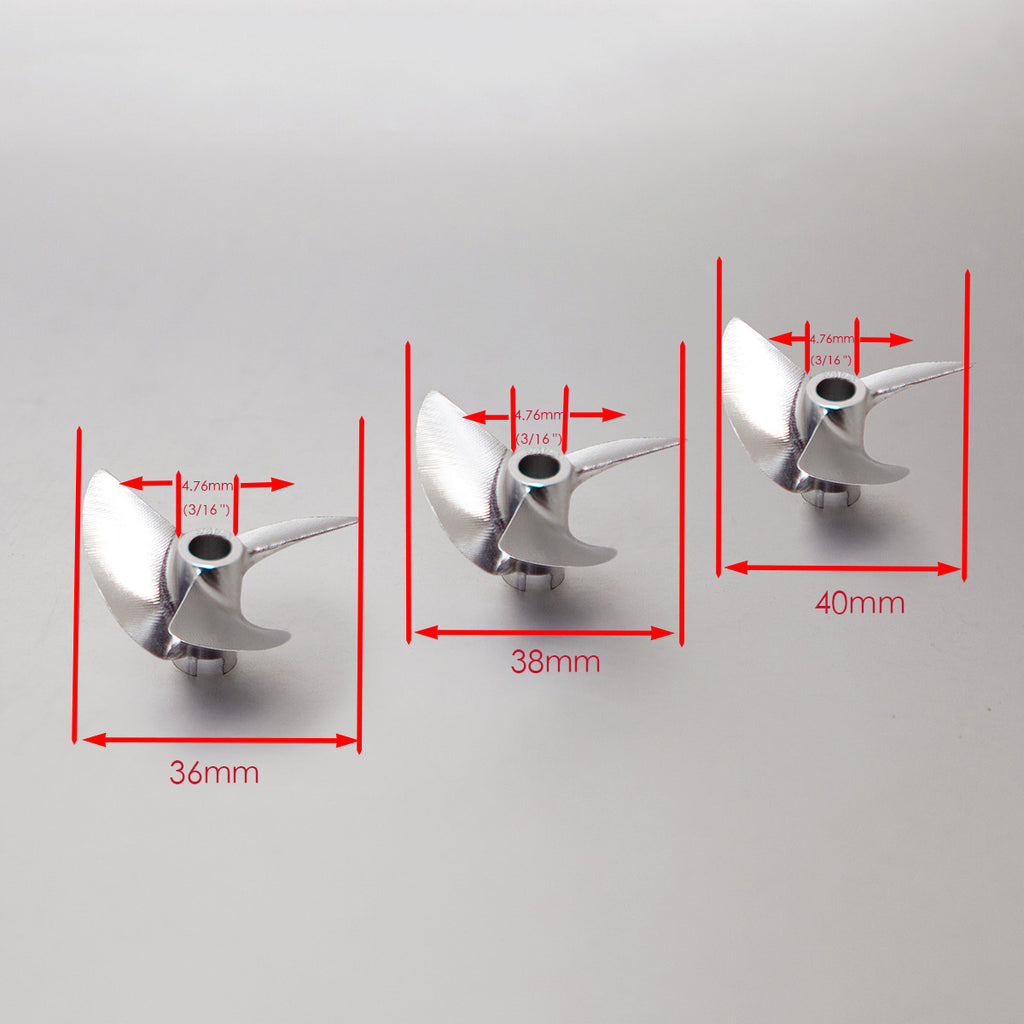 TFL RC Boat CNC Aluminum Three Blades Propeller 1.9 Pitch,  4.76mm shaft，Diameter 36/38/40mm