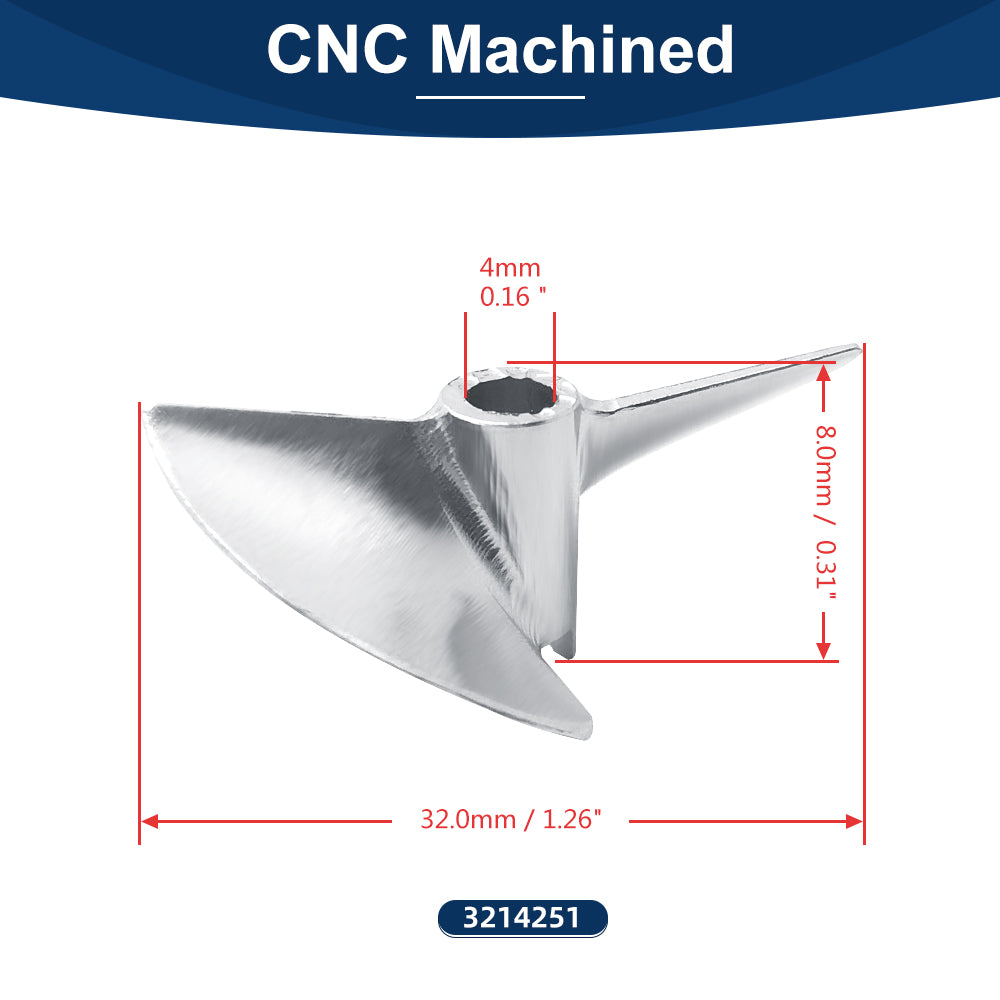 RC Boat CNC Aluminum Two Blades Propeller 1.4 Pitch, 4mm Shaft, Dia 32,34,36mm