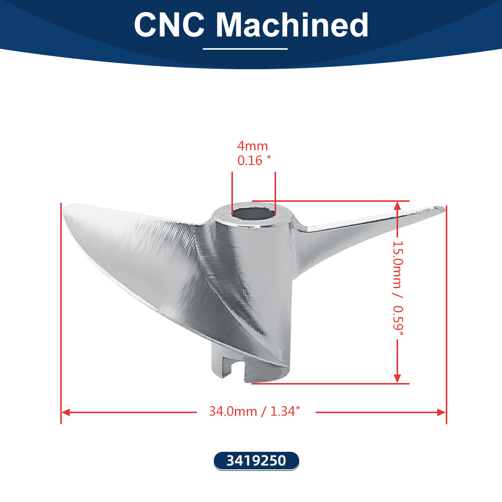 RC Boat CNC Aluminum Two Blades Propeller 1.9 Pitch, 4MM, Dia 34~38mm