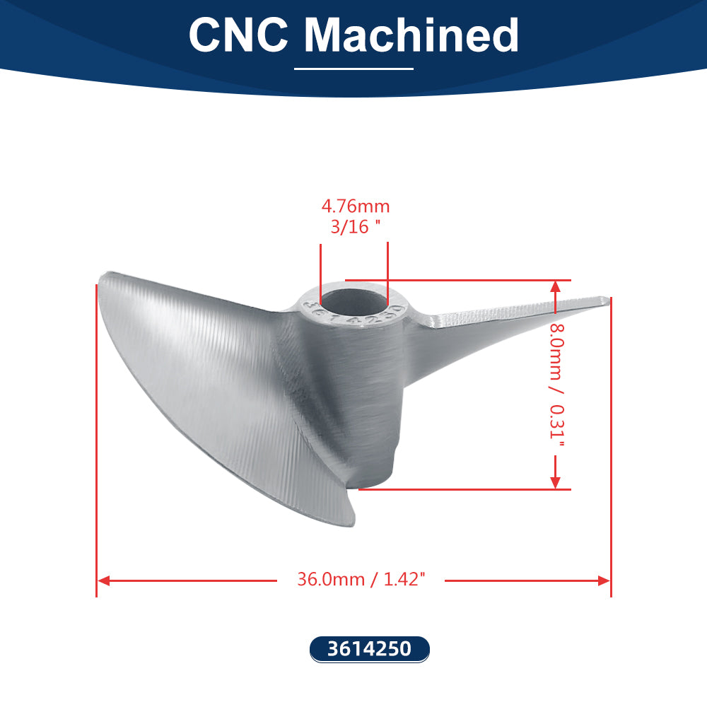 RC Boat CNC Aluminum Two Blades Propeller 1.4 Pitch,4.76mm,3/16 Shaft, Dia 36~55mm