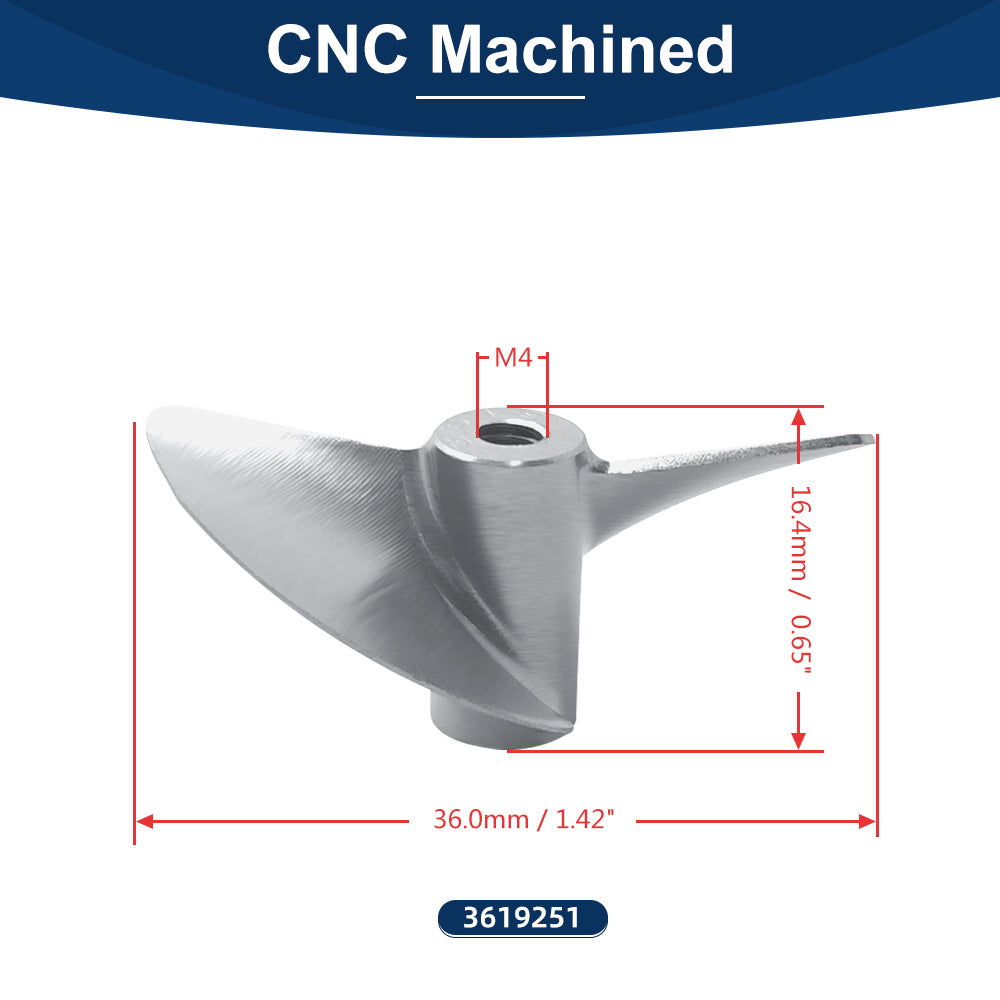 RC Boat CNC Aluminum Two Blades Propeller 1.9 Pitch, M4, Dia 36,37,38mm