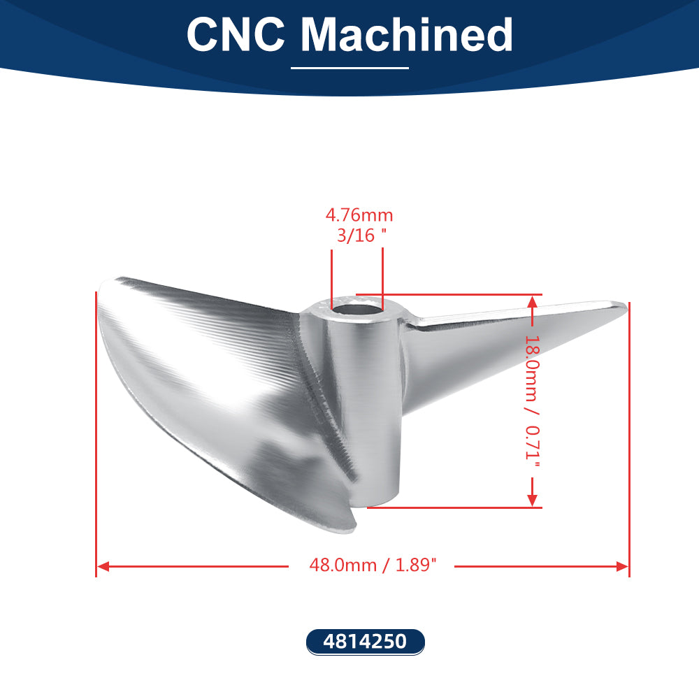 RC Boat CNC Aluminum Two Blades Propeller 1.4 Pitch,4.76mm,3/16 Shaft, Dia 36~55mm